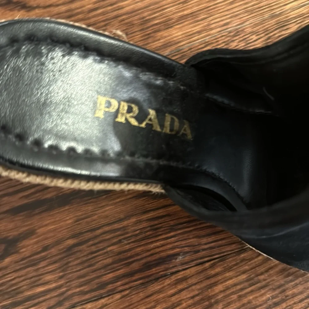 Prada Black Suede Peep-Toe Espadrille Wedge Sandals - Picture 3 of 4